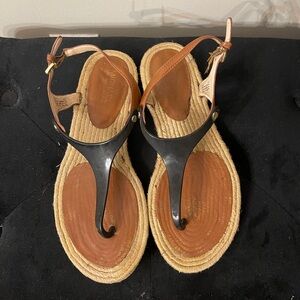Michael Kors Tan Leather & Black T-Strap Rope Sandals